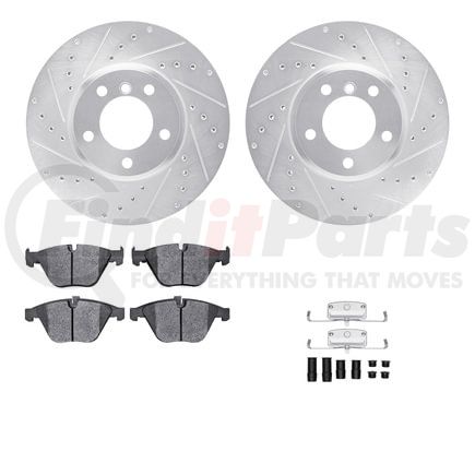 7512-31379 by DYNAMIC FRICTION COMPANY - Rotors-Drilled & Slotted-Silver w/ 5000 Advanced Brake Pads Incl Hdw