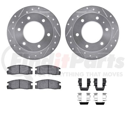 7512-37009 by DYNAMIC FRICTION COMPANY - Brake Rotor - Dimpled & Slotted - Silver w/5000 Brake Pads & HW Kit