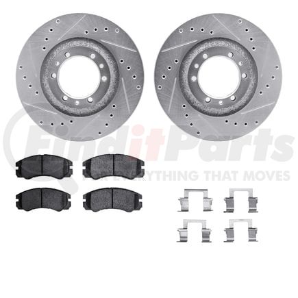 7512-37012 by DYNAMIC FRICTION COMPANY - Brake Rotor - Dimpled & Slotted - Silver w/5000 Brake Pads & HW Kit