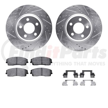 7512-39005 by DYNAMIC FRICTION COMPANY - Rotors-Drilled & Slotted-Silver w/ 5000 Advanced Brake Pads Incl Hdw