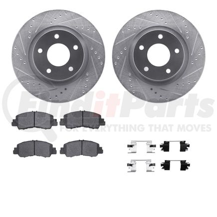 7512-39015 by DYNAMIC FRICTION COMPANY - Rotors-Drilled & Slotted-Silver w/ 5000 Advanced Brake Pads Incl Hdw
