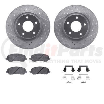 7512-39026 by DYNAMIC FRICTION COMPANY - Brake Rotor - Dimpled & Slotted - Silver w/5000 Brake Pads & HW Kit