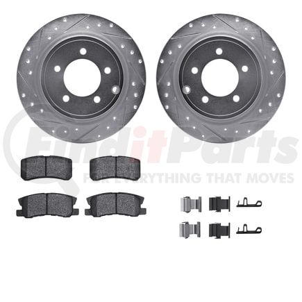 7512-39027 by DYNAMIC FRICTION COMPANY - Brake Rotor - Dimpled & Slotted - Silver w/5000 Brake Pads & HW Kit