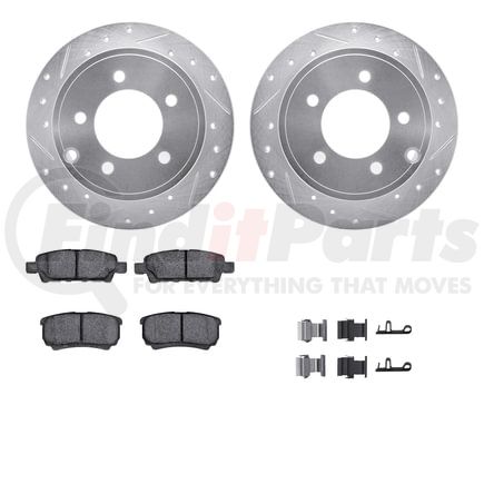 7512-39031 by DYNAMIC FRICTION COMPANY - Brake Rotor - Dimpled & Slotted - Silver w/5000 Brake Pads & HW Kit