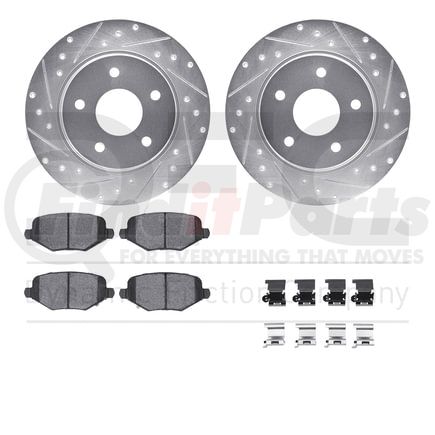 7512-40042 by DYNAMIC FRICTION COMPANY - Rotors-Drilled & Slotted-Silver w/ 5000 Advanced Brake Pads Incl Hdw