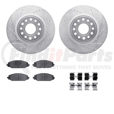 7512-40047 by DYNAMIC FRICTION COMPANY - Rotors-Drilled & Slotted-Silver w/ 5000 Advanced Brake Pads Incl Hdw