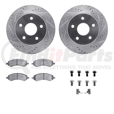 7512-40090 by DYNAMIC FRICTION COMPANY - Brake Rotor - Drilled & Slotted - Silver w/5000 Brake Pads & HW Kit