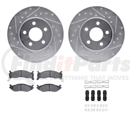 7512-40143 by DYNAMIC FRICTION COMPANY - Rotors-Drilled & Slotted-Silver w/ 5000 Advanced Brake Pads Incl Hdw