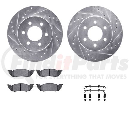 7512-40333 by DYNAMIC FRICTION COMPANY - Rotors-Drilled & Slotted-Silver w/ 5000 Advanced Brake Pads Incl Hdw