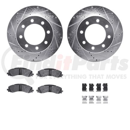 7512-40487 by DYNAMIC FRICTION COMPANY - Rotors-Drilled & Slotted-Silver w/ 5000 Advanced Brake Pads Incl Hdw