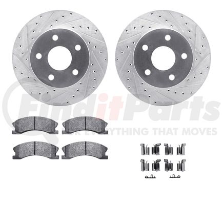 7512-42022 by DYNAMIC FRICTION COMPANY - Brake Rotor - Drilled & Slotted - Silver w/5000 Brake Pads & HW Kit
