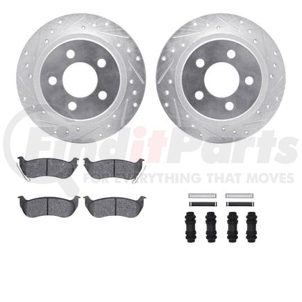 7512-42023 by DYNAMIC FRICTION COMPANY - Brake Rotor - Dimpled & Slotted - Silver w/5000 Brake Pads & HW Kit