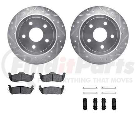 7512-42028 by DYNAMIC FRICTION COMPANY - Brake Rotor - Dimpled & Slotted - Silver w/5000 Brake Pads & HW Kit