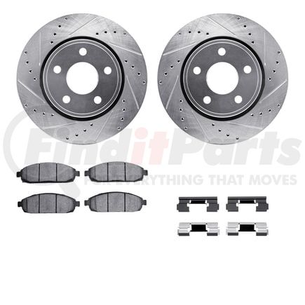 7512-42026 by DYNAMIC FRICTION COMPANY - Brake Rotor - Dimpled & Slotted - Silver w/5000 Brake Pads & HW Kit