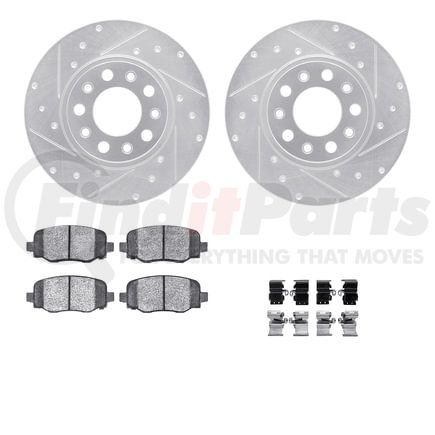 7512-42045 by DYNAMIC FRICTION COMPANY - Brake Rotor - Dimpled & Slotted - Silver w/5000 Brake Pads & HW Kit