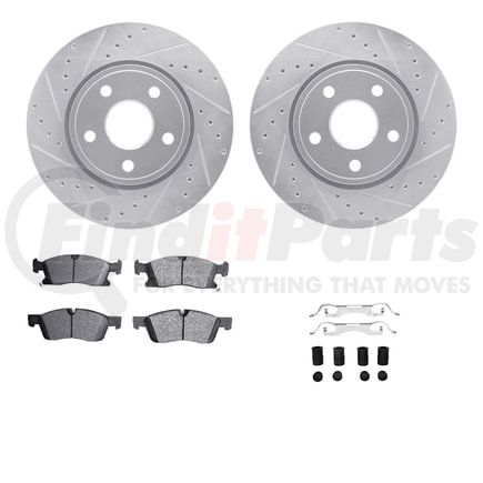 7512-42050 by DYNAMIC FRICTION COMPANY - Brake Rotor - Dimpled & Slotted - Silver w/5000 Brake Pads & HW Kit