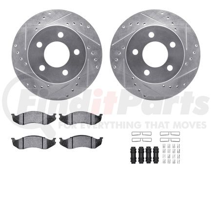 7512-42058 by DYNAMIC FRICTION COMPANY - Rotors-Drilled & Slotted-Silver w/ 5000 Advanced Brake Pads Incl Hdw