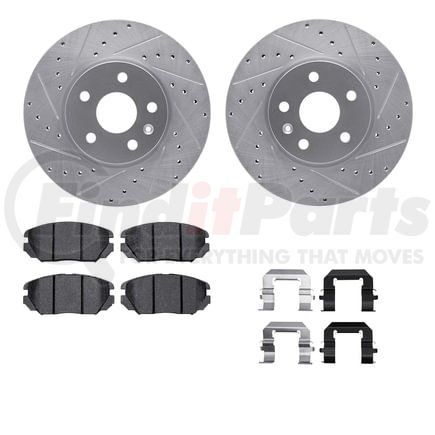 7512-45022 by DYNAMIC FRICTION COMPANY - Brake Rotor - Dimpled & Slotted - Silver w/5000 Brake Pads & HW Kit