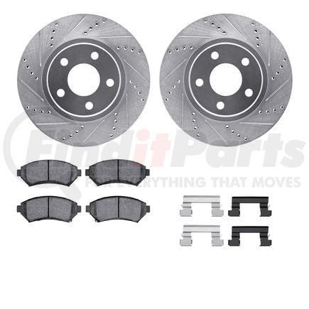 7512-45074 by DYNAMIC FRICTION COMPANY - Rotors-Drilled & Slotted-Silver w/ 5000 Advanced Brake Pads Incl Hdw