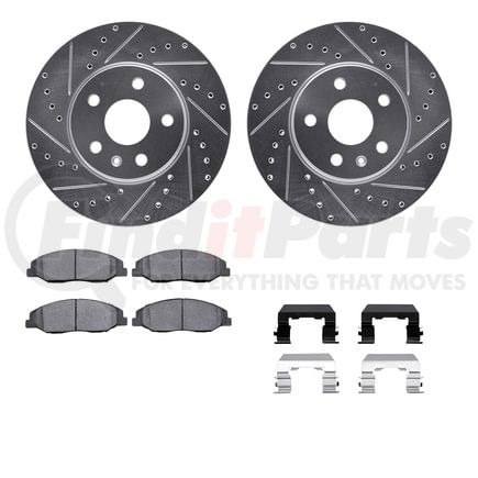 7512-46019 by DYNAMIC FRICTION COMPANY - Rotors-Drilled & Slotted-Silver w/ 5000 Advanced Brake Pads Incl Hdw