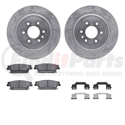 7512-46037 by DYNAMIC FRICTION COMPANY - Brake Rotor - Drilled & Slotted - Silver w/5000 Brake Pads & HW Kit