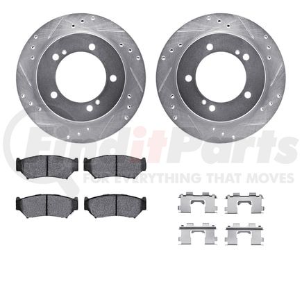 7512-47039 by DYNAMIC FRICTION COMPANY - Brake Rotor - Dimpled & Slotted - Silver w/5000 Brake Pads & HW Kit