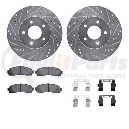 7512-47046 by DYNAMIC FRICTION COMPANY - Brake Rotor - Dimpled & Slotted - Silver w/5000 Brake Pads & HW Kit