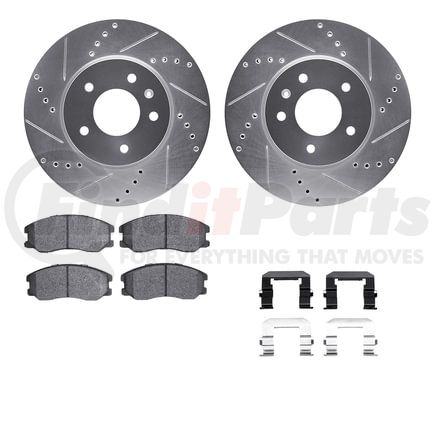 7512-47060 by DYNAMIC FRICTION COMPANY - Brake Rotor - Dimpled & Slotted - Silver w/5000 Brake Pads & HW Kit