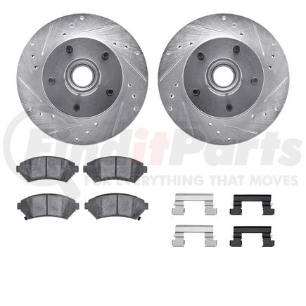 7512-47105 by DYNAMIC FRICTION COMPANY - Rotors-Drilled & Slotted-Silver w/ 5000 Advanced Brake Pads Incl Hdw