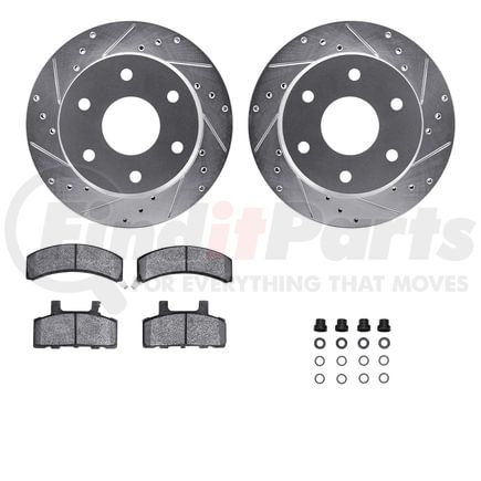 7512-48017 by DYNAMIC FRICTION COMPANY - Brake Rotor - Drilled & Slotted - Silver w/5000 Brake Pads & HW Kit