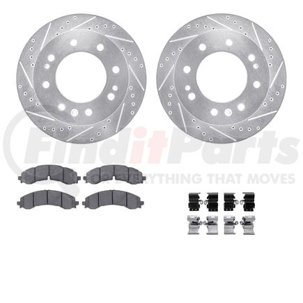 7512-48032 by DYNAMIC FRICTION COMPANY - Rotors-Drilled & Slotted-Silver w/ 5000 Advanced Brake Pads Incl Hdw