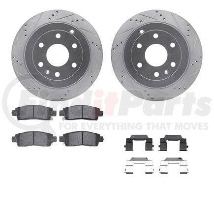 7512-48049 by DYNAMIC FRICTION COMPANY - Brake Rotor - Dimpled & Slotted - Silver w/5000 Brake Pads & HW Kit