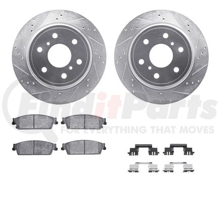 7512-48062 by DYNAMIC FRICTION COMPANY - Brake Rotor - Dimpled & Slotted - Silver w/5000 Brake Pads & HW Kit