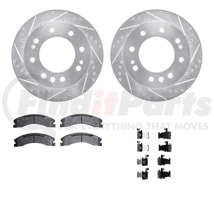 7512-48068 by DYNAMIC FRICTION COMPANY - Brake Rotor - Dimpled & Slotted - Silver w/5000 Brake Pads & HW Kit