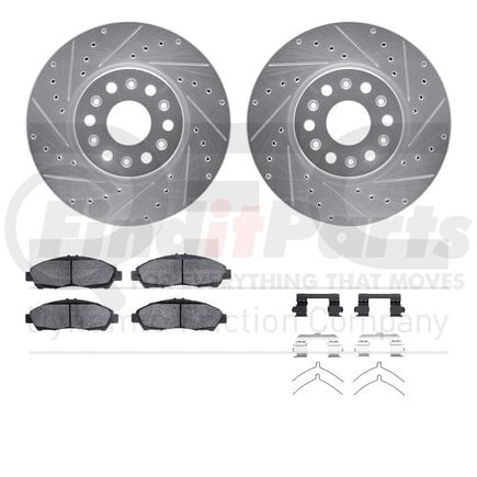 7512-48073 by DYNAMIC FRICTION COMPANY - Brake Rotor - Dimpled & Slotted - Silver w/5000 Brake Pads & HW Kit