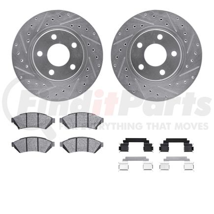 7512-52002 by DYNAMIC FRICTION COMPANY - Rotors-Drilled & Slotted-Silver w/ 5000 Advanced Brake Pads Incl Hdw