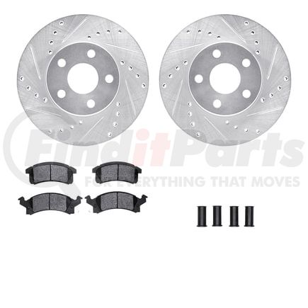 7512-52022 by DYNAMIC FRICTION COMPANY - Rotors-Drilled & Slotted-Silver w/ 5000 Advanced Brake Pads Incl Hdw
