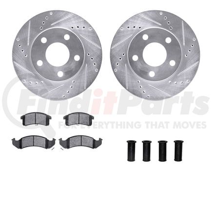 7512-52026 by DYNAMIC FRICTION COMPANY - Rotors-Drilled & Slotted-Silver w/ 5000 Advanced Brake Pads Incl Hdw