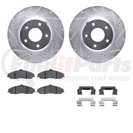 7512-52064 by DYNAMIC FRICTION COMPANY - Rotors-Drilled & Slotted-Silver w/ 5000 Advanced Brake Pads Incl Hdw