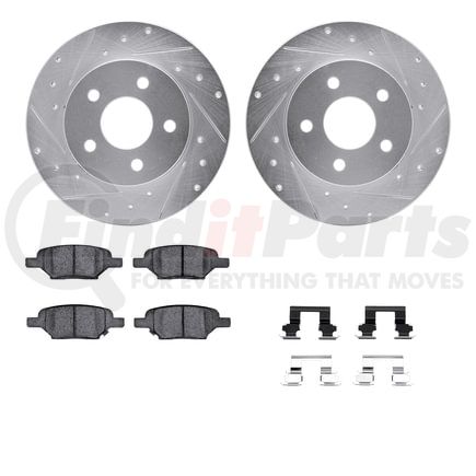 7512-53004 by DYNAMIC FRICTION COMPANY - Rotors-Drilled & Slotted-Silver w/ 5000 Advanced Brake Pads Incl Hdw