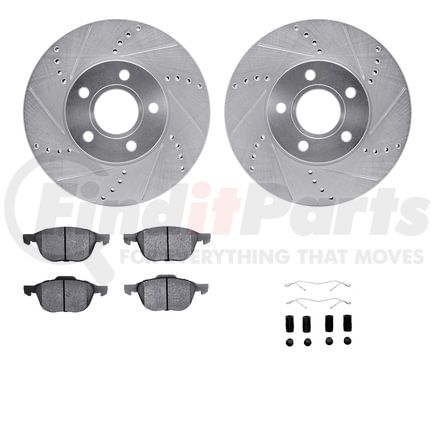 7512-54072 by DYNAMIC FRICTION COMPANY - Rotors-Drilled & Slotted-Silver w/ 5000 Advanced Brake Pads Incl Hdw