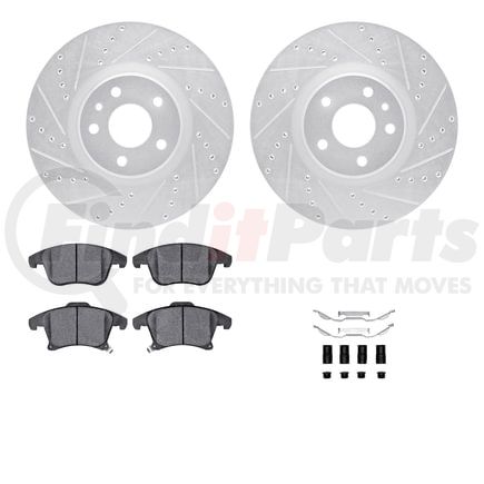 7512-54079 by DYNAMIC FRICTION COMPANY - Rotors-Drilled & Slotted-Silver w/ 5000 Advanced Brake Pads Incl Hdw