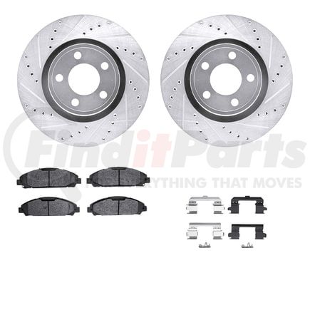 7512-54083 by DYNAMIC FRICTION COMPANY - Rotors-Drilled & Slotted-Silver w/ 5000 Advanced Brake Pads Incl Hdw