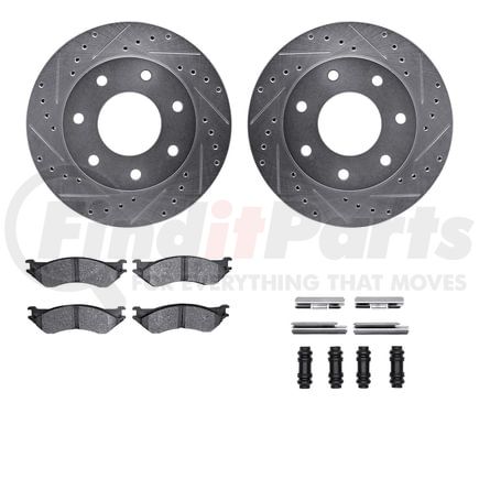 7512-54116 by DYNAMIC FRICTION COMPANY - Brake Rotor - Drilled & Slotted - Silver w/5000 Brake Pads & HW Kit