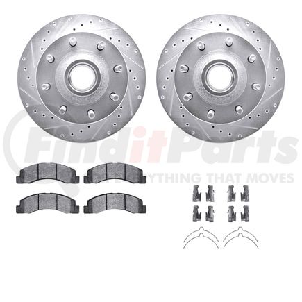 7512-54128 by DYNAMIC FRICTION COMPANY - Brake Rotor - Drilled & Slotted - Silver w/5000 Brake Pads & HW Kit