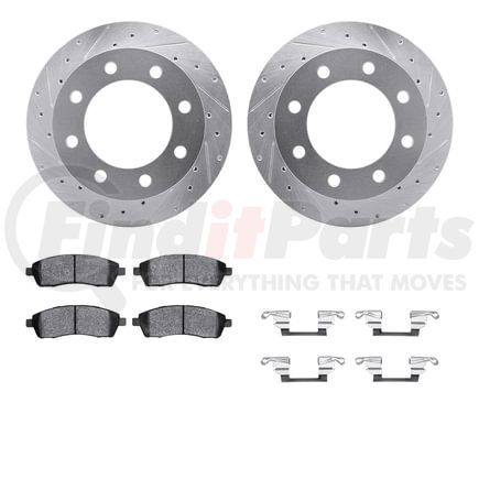 7512-54131 by DYNAMIC FRICTION COMPANY - Brake Rotor - Drilled & Slotted - Silver w/5000 Brake Pads & HW Kit