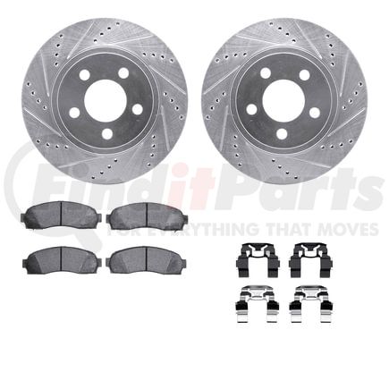 7512-54139 by DYNAMIC FRICTION COMPANY - Brake Rotor - Dimpled & Slotted - Silver w/5000 Brake Pads & HW Kit