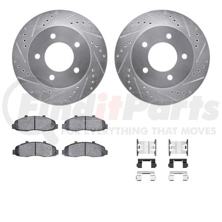 7512-54137 by DYNAMIC FRICTION COMPANY - Rotors-Drilled & Slotted-Silver w/ 5000 Advanced Brake Pads Incl Hdw