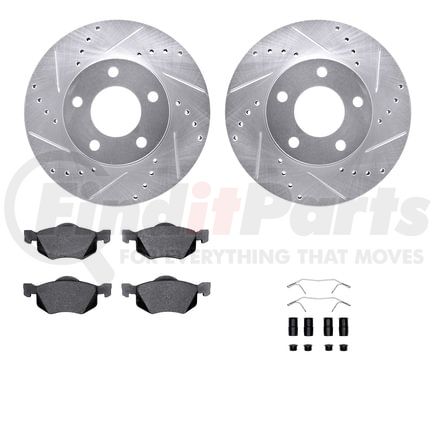 7512-54144 by DYNAMIC FRICTION COMPANY - Brake Rotor - Dimpled & Slotted - Silver w/5000 Brake Pads & HW Kit