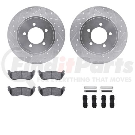 7512-54145 by DYNAMIC FRICTION COMPANY - Brake Rotor - Dimpled & Slotted - Silver w/5000 Brake Pads & HW Kit